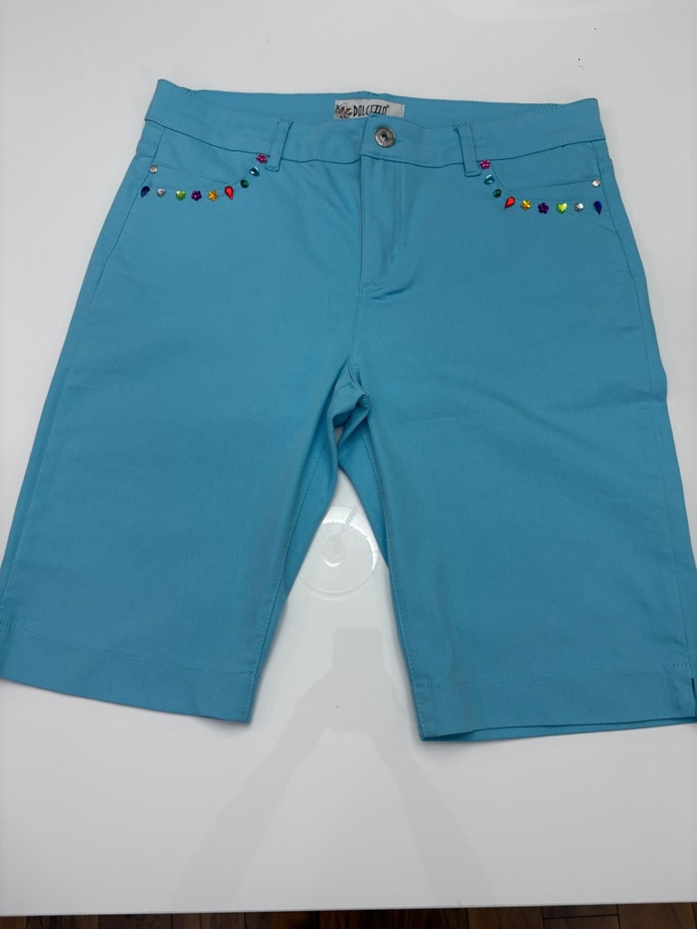 Dolcezza Light Blue Stretch Shorts – Chic Summer Staple size 14 NWT - Picture 12 of 13